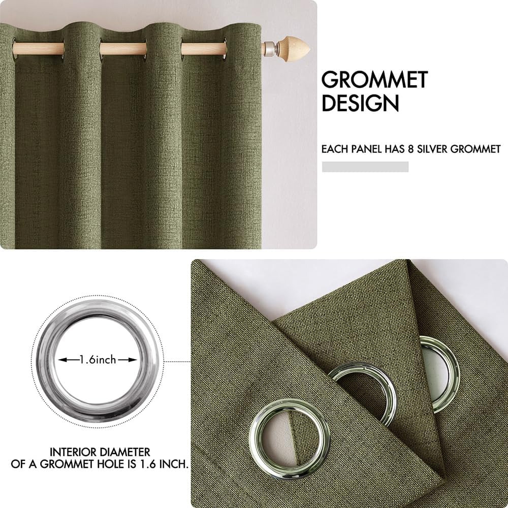MIULEE Blackout Curtains - 100% Thermal Insulated Linen Texture Drapes | Light Olive Green, 52x63 Inch (2 Panels)