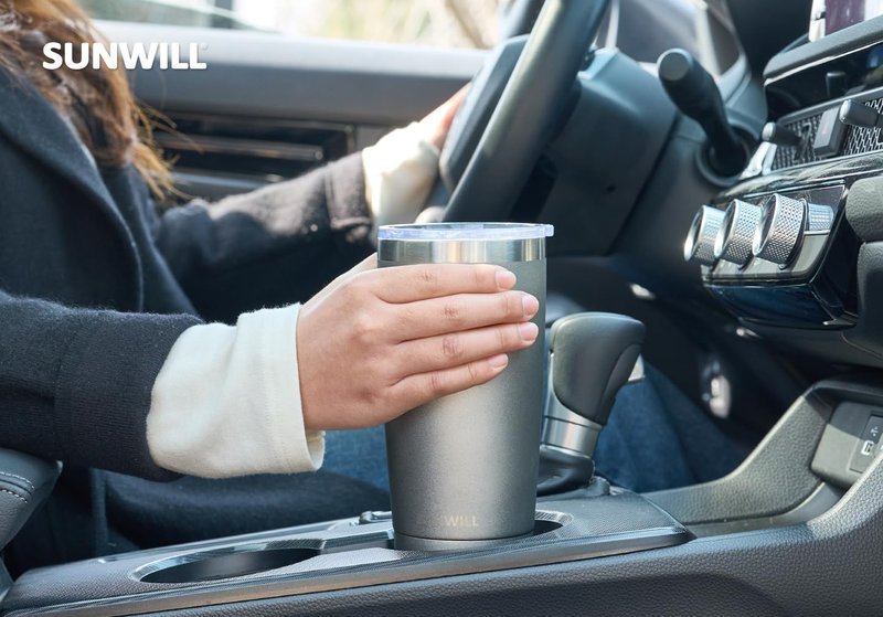 SUNWILL Travel Coffee Tumbler 20 oz, Insulated Mug with Lid, Stainless Steel Cup for Hot and Cold Drinks, Cool Grey