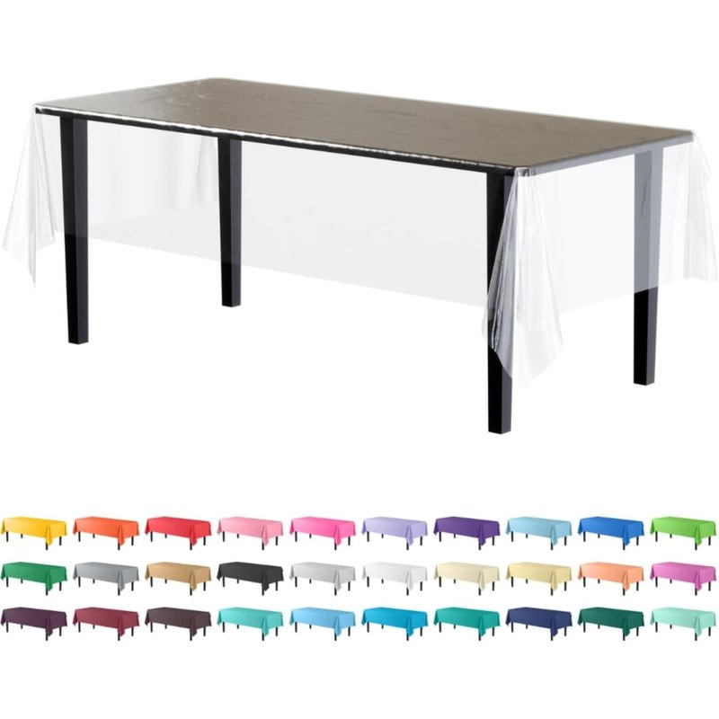 Exquisite 12-Pack Premium Plastic Tablecloth Pack of 12 Premium Plastic Tablecloth 54 Inch x 108 Inch Rectangle Table Cover - Clear