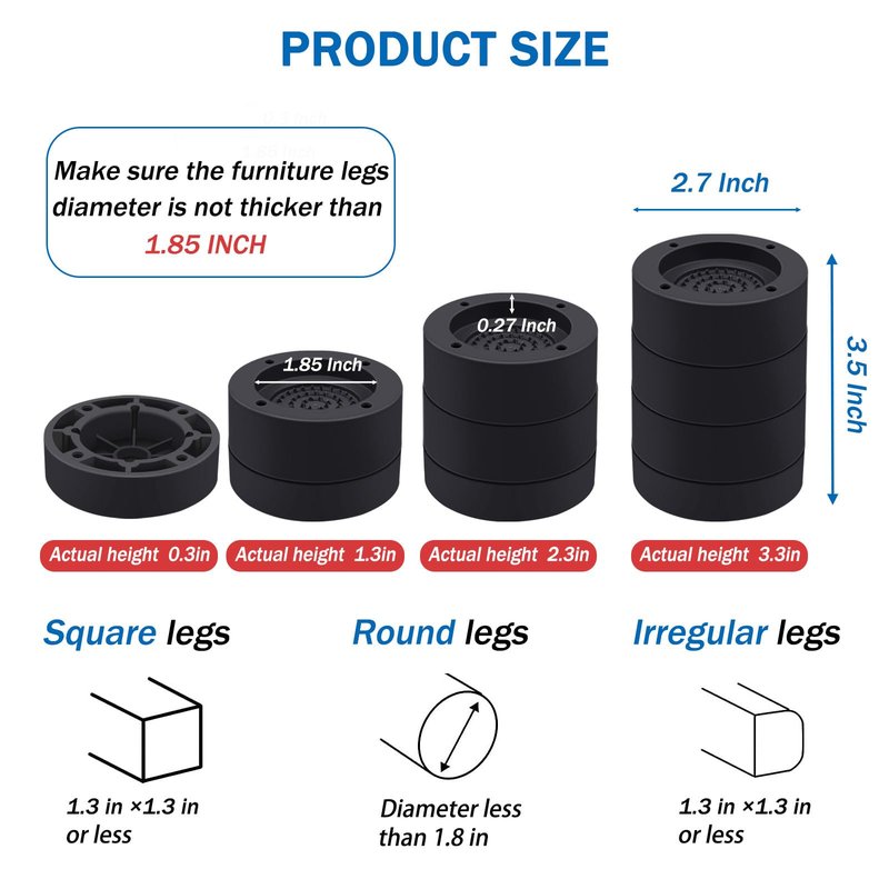 ANNKUT Furniture Risers 2 inch，Round Bed Risers Heavy Duty，Elevation in Heights 1 or 2 Inch for Chair Table and Desk Legs Lifting，Adjustable Bed Lifts Risers(Pack of 4 Riser,Black)