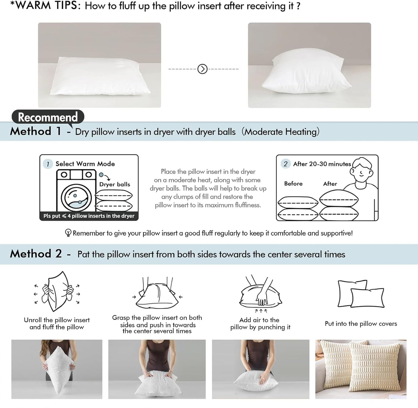 MIULEE Throw Pillow Inserts - Pack of 2, 12x24 Inch, 100% Virgin Fiber Filling for Bed & Couch
