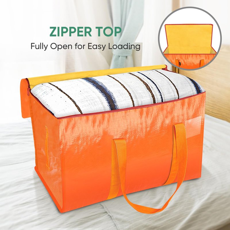 BALEINE 8-Pack Oversized Moving Bags with Reinforced Handles, Heavy-Duty Storage Tote for Clothes, Moving Supplies (Orange, 8-Pack)