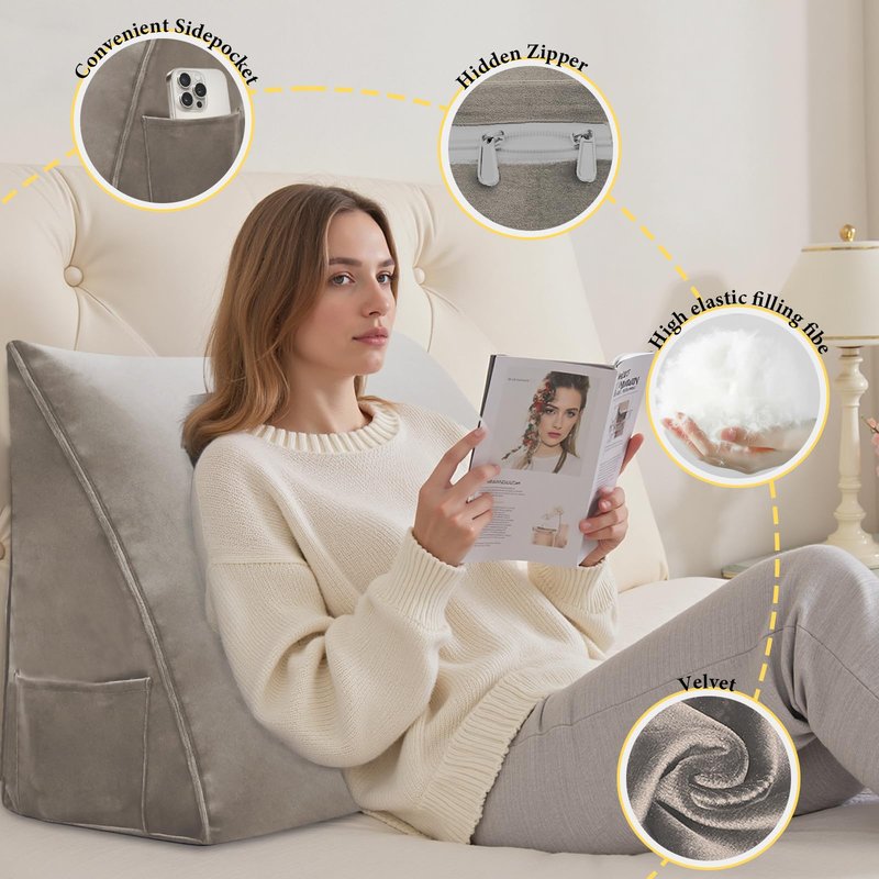 LELEFIDO Wedge Pillow Headboard Reading Pillow Triangular Backrest Support Pillow for Sitting in Bed Positioning Support Pillow for Sofa Daybed Removable Cover
