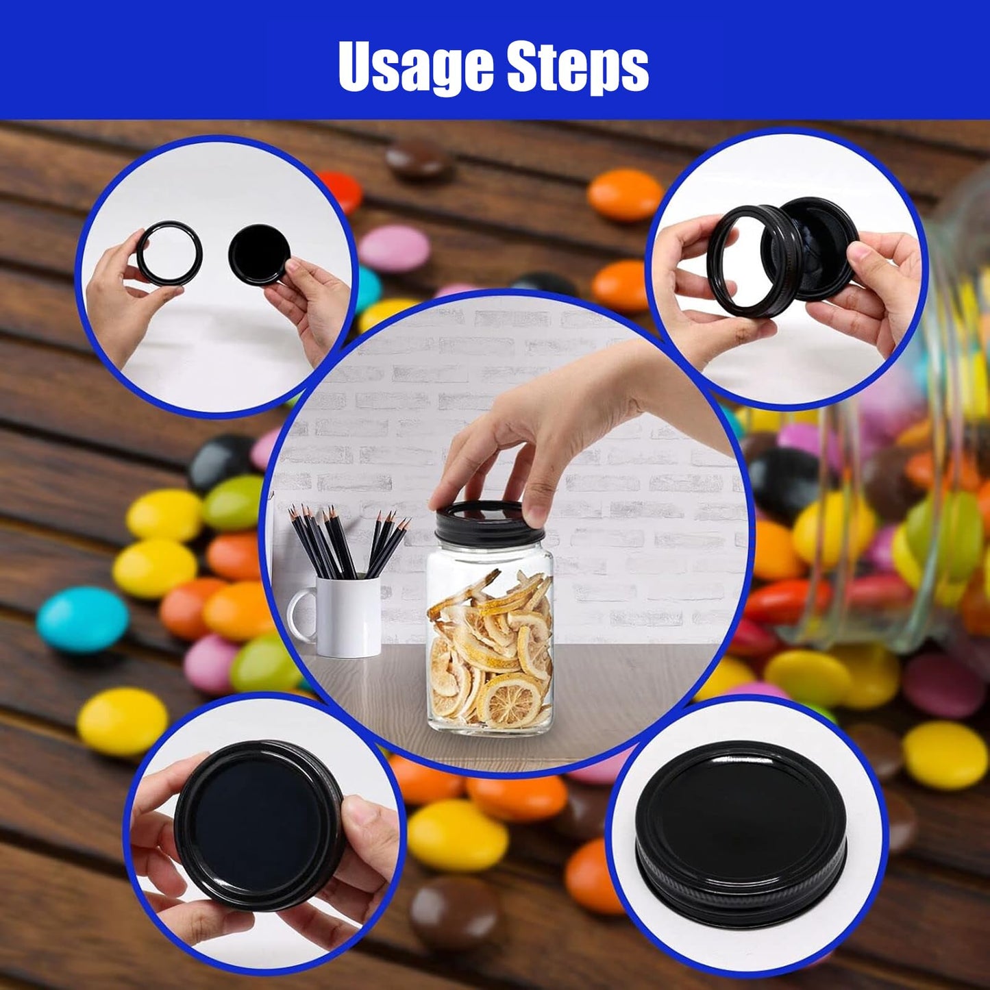 BENLIUDH Canning Lids and Rings, 2-3/4 Inches Reusable Mason Jar Lids Regular Mouth Compatible with Ball or Kerr Jars Set of 10 (10 Lids+10 Rings, Black)