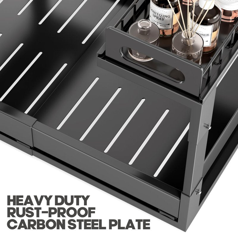 1 Pack-16"-26"W Expandable Under Sink Organizer With Upgrade Ball-Bearing Slide,2-Tier Pull Out Under Cabinet Organizer Height Adjustable,Not Suitable For Cabinets With Partitions In The Middle