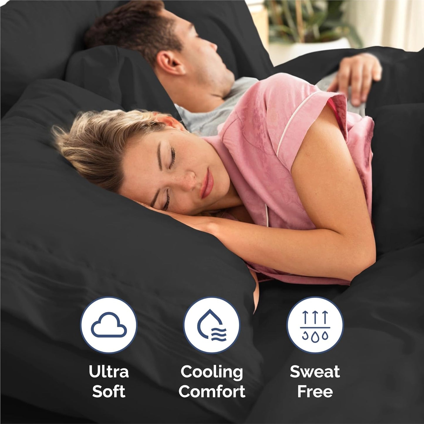 Split King Size 5-Piece Sheet Set - Comfy Cooling Bed Sheets | Luxurious Hotel Quality - Deep Pockets, Soft & Wrinkle-Free - Oeko-Tex Certified - Black
