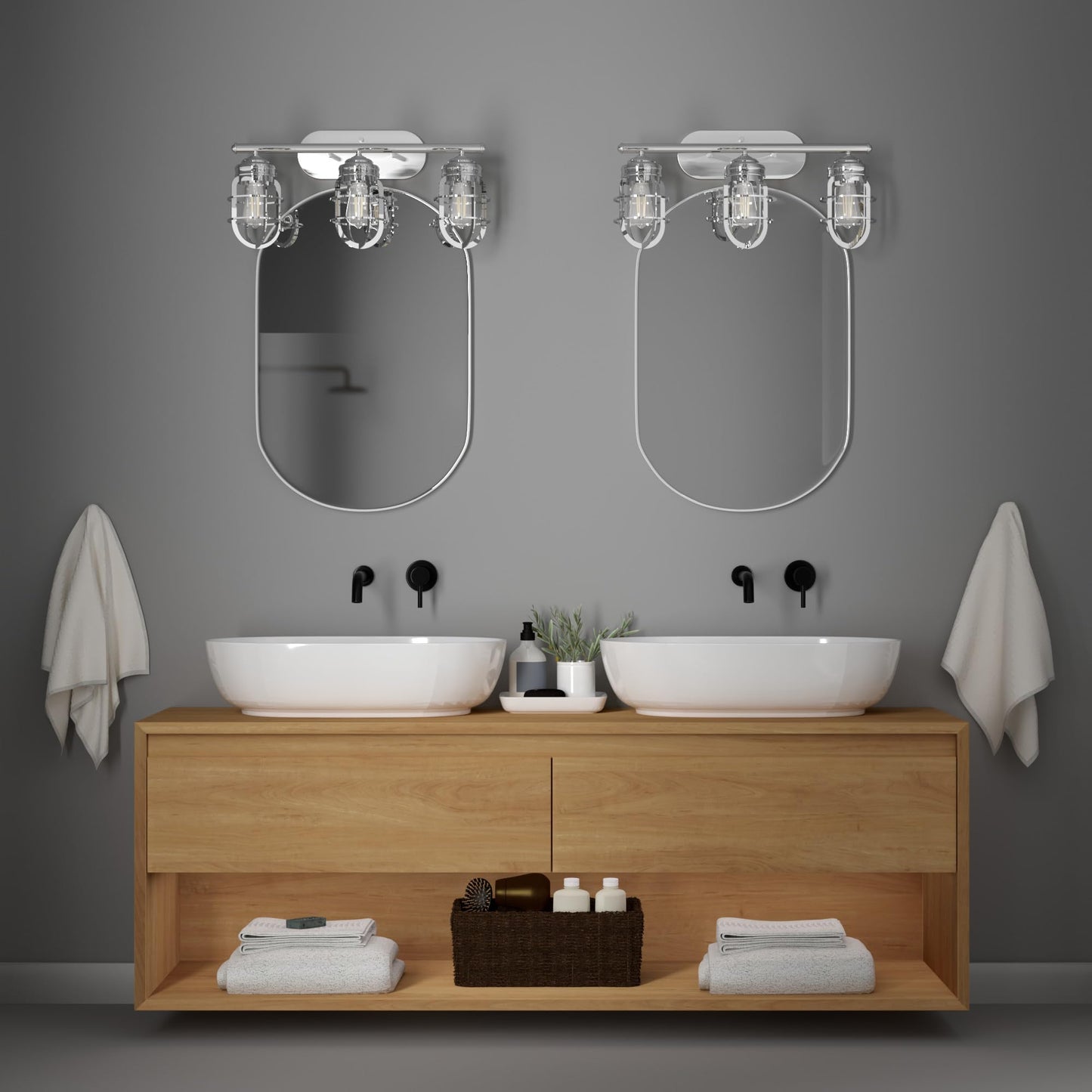 Hunter - Starklake 3-light Chrome, Medium Size Vanity Light, Dimmable, for Bedrooms, Kitchens, Foyers, Bathrooms - 19051