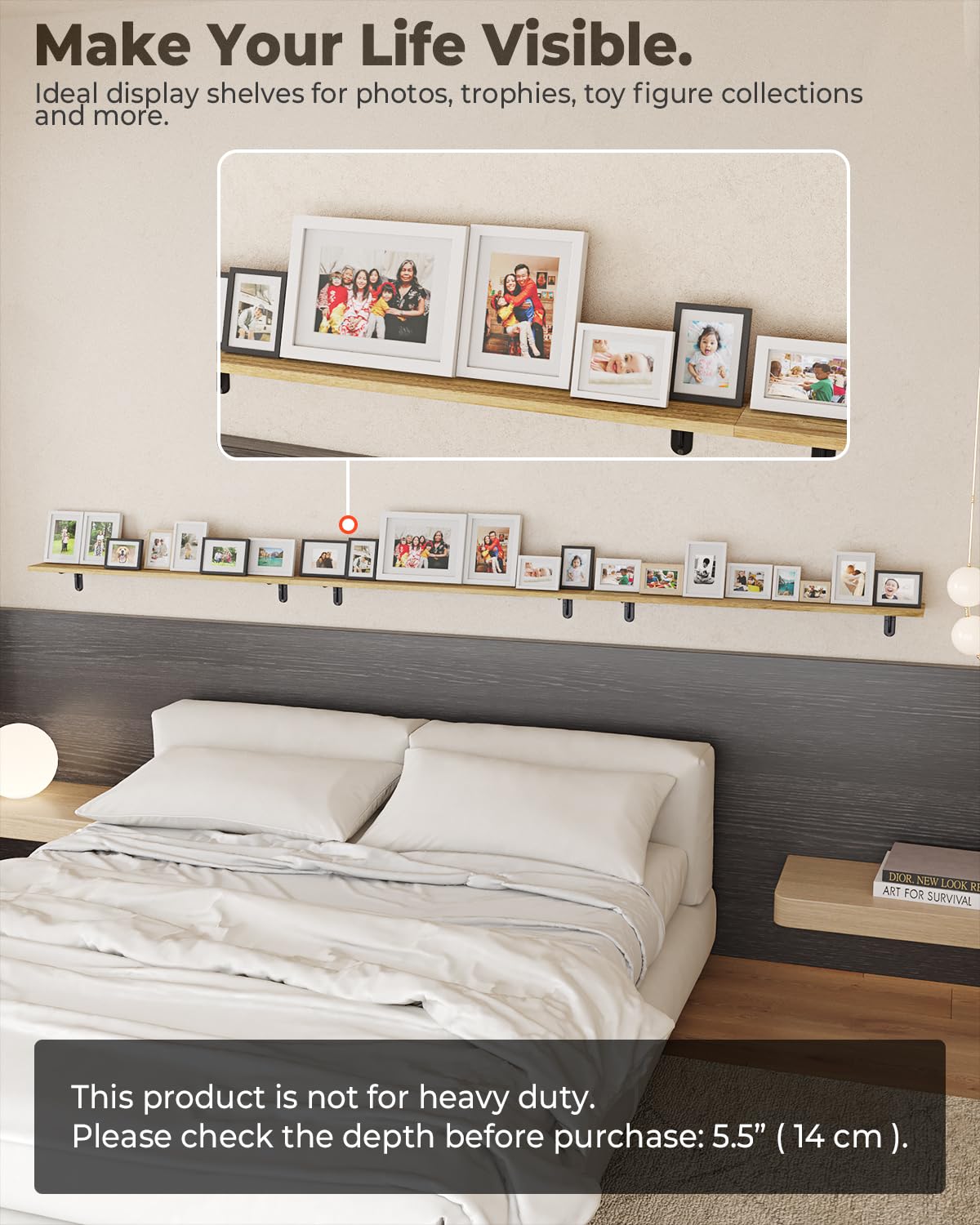 Greaittle 36 Inch Floating Shelves, Set of 3 Long Floating Shelves for Wall Decor, Photos & Display, Natural Wood, Rustic Style (36" x 5.5", Brown)