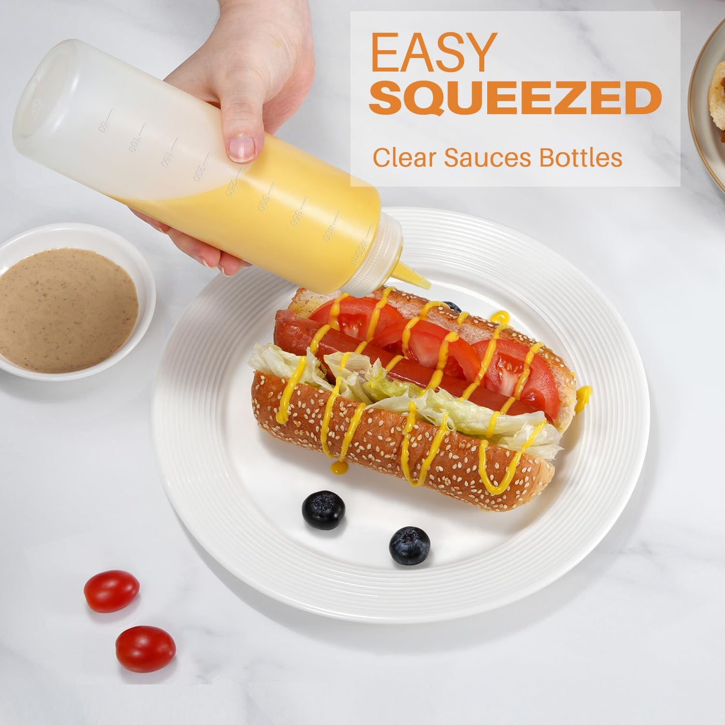 Sopito Squeeze Bottles, 16oz Leak-Proof Wide Mouth Condiment Squeeze Bottles for Liquids Sauces Ketchup Oil, 6 Pack