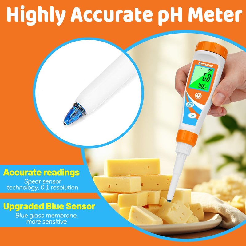 UIUZMAR Smart pH Meter for Food pH Test Kit for Sourdough and Bread Dough Professional Spear Sensor Food Tester Digital pH Meter for Sausages Meat Cheese Sushi Rice and Other Solid Semi-Solid