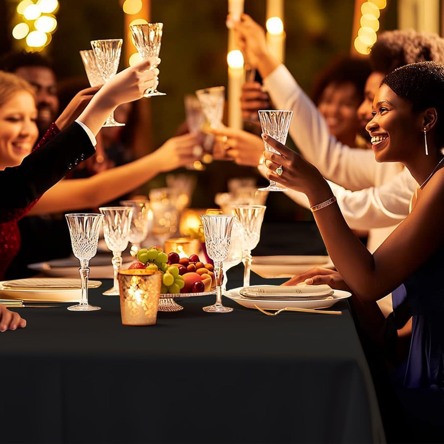 JHDZDHY 54 Inch X 100 Feet Plastic Table Cover Roll Premium Disposable Plastic Tablecloth for All Type/Shape Tables | Picnic, Party, Banquet, Birthdays, Weddings (Black, 54 Inch X 100 Feet)