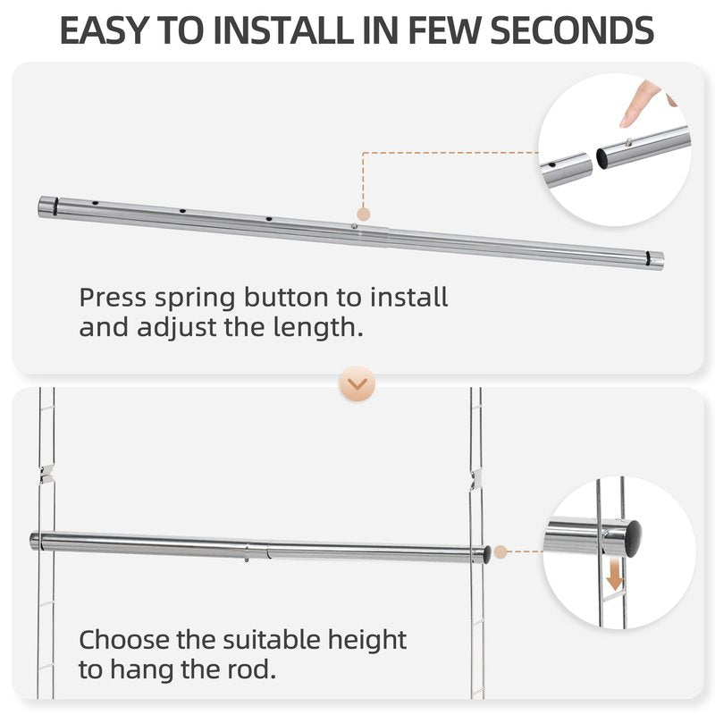 STORAGE MANIAC Hanging Closet Rod, Adjustable Width and Height Closet Hanging Organizer, Space-Saving Clothes Hanging Bar, Closet Extender Hanging Rod Double Closet Hanging Rod, 2 Pack Chrome