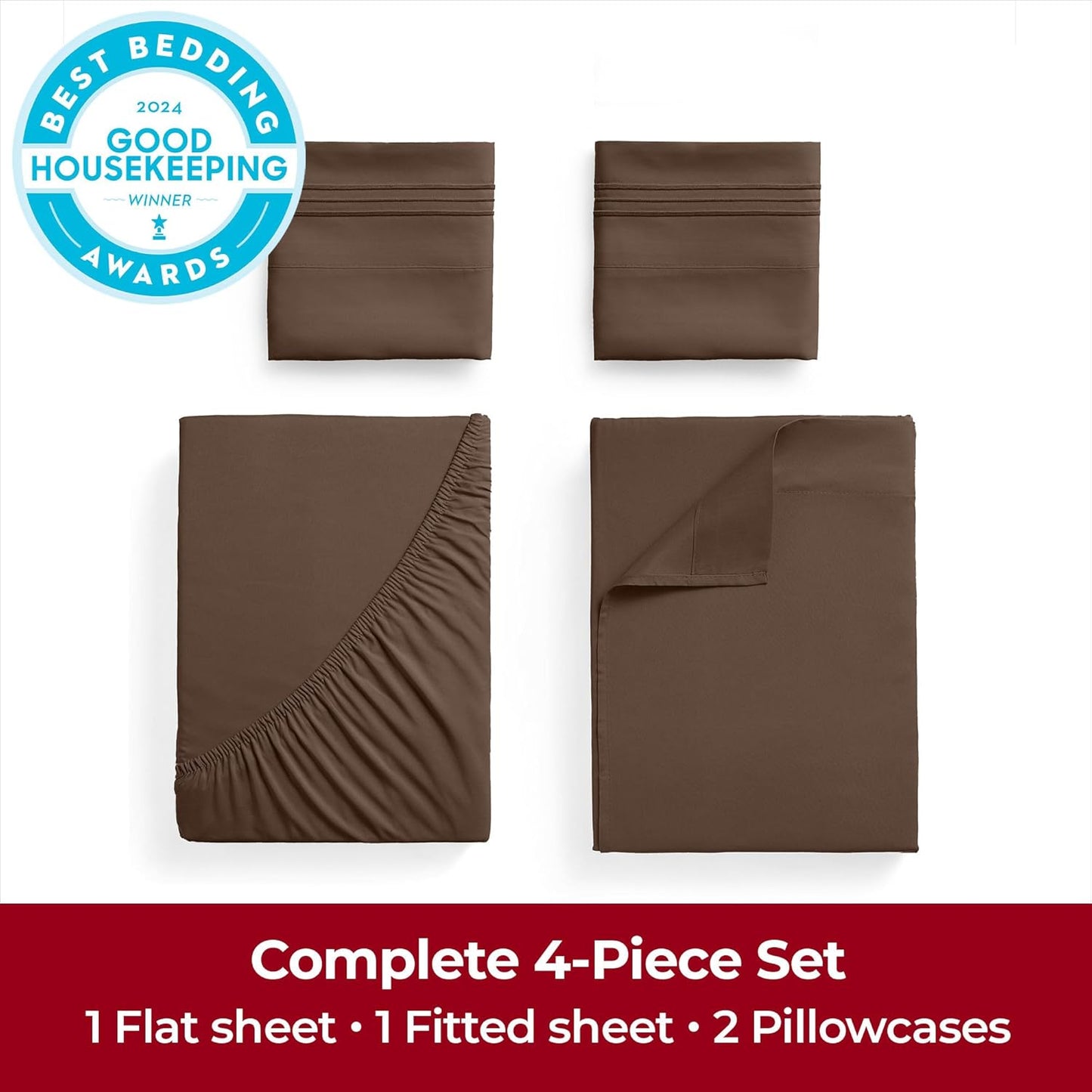 Mellanni Extra Deep King Sheets - Hotel Luxury, Ultra Soft & Cooling - Wrinkle, Fade & Stain Resistant (Brown)