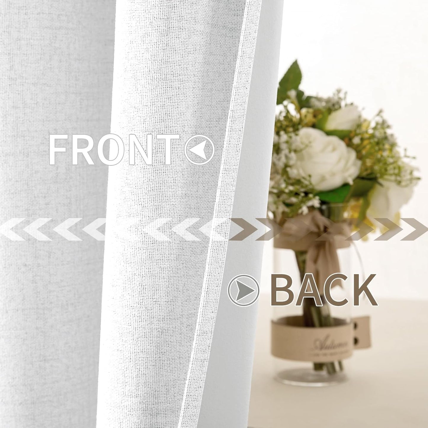 MIULEE 100% Blackout Linen Textured Curtains - Solid Thermal Insulated Bright White | 52 x 108 Inch (2 Panels) for Luxury Bedroom Decor