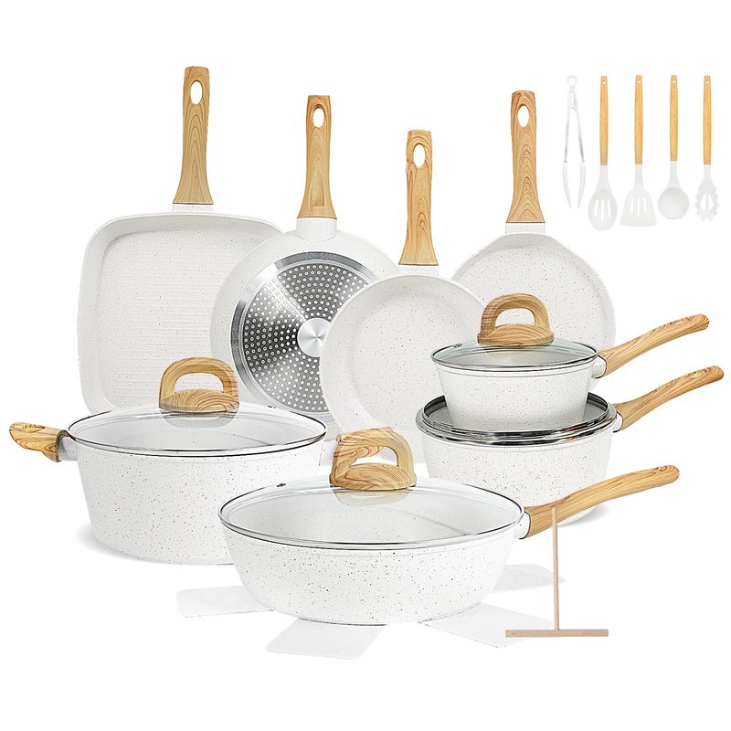 EWFEN Nonstick Pots and Pans Set, 25-Piece Ceramic Cookware Set, Induction Kitchen Cooking Set with Frying Pans Saucepans & Utensils, Healthy Non-toxic, PFAS/PTFE/PFOA Free, White