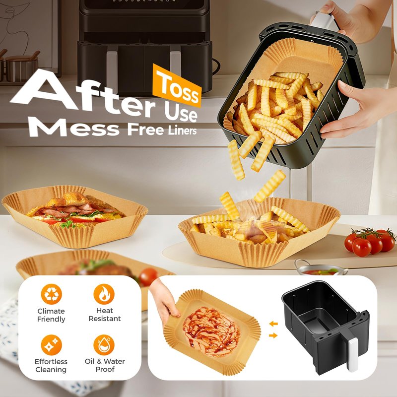 125Pcs Air Fryer Liners Disposable for Dual Basket, 8x5.5 Inch Rectangle Parchment Paper for Ninja DZ201 DZ401, Chefman/COSORI 2-Basket Air Fryer, Oil Proof Paper Liner by Vailnd