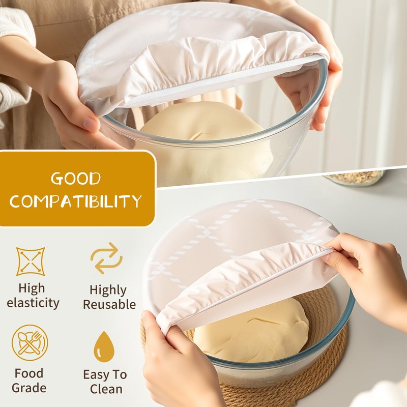 Reusable Bowl Covers for Bread Proofing- 3pc Beeswax Bowl Covers Reusable 8/10/12 Inch, 100% Organic Cotton, Elastic Cover for Sourdough- Shower Caps for Sourdough Bread, Dough Proofing & Food Storage