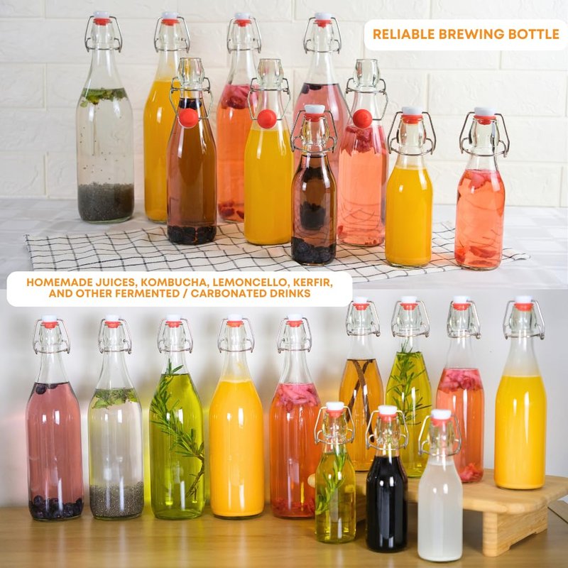 FastRack Swing Top Glass Bottles |16 oz – Pack of 6 | Clear, Flip Top Glass Bottles for Home Brewing, Carbonated Drinks, Kombucha, Fermentation, Water | Food Grade – ECO Friendly