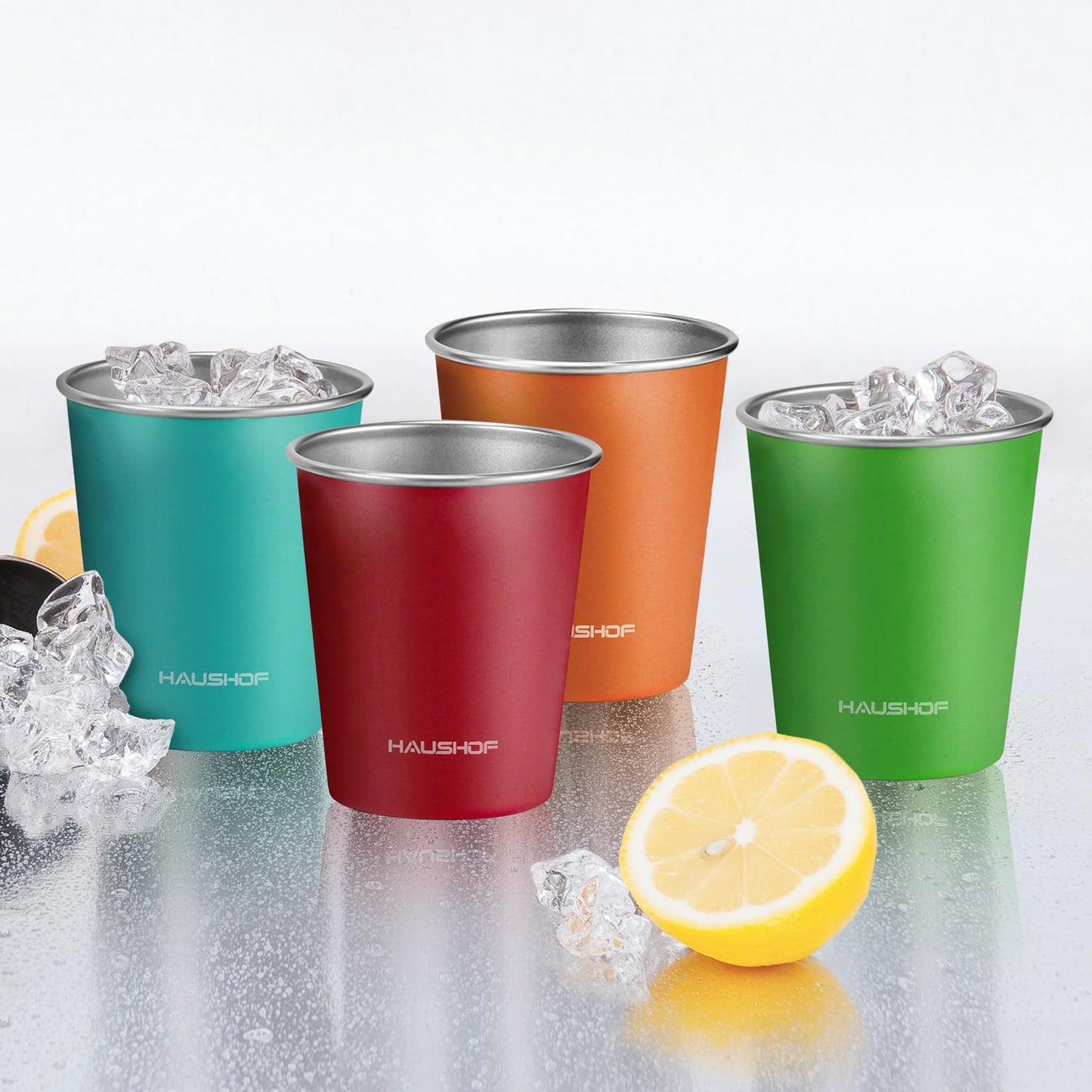 HAUSHOF Pint Cup, 14 oz Stainless Steel Cups, Stackable Metal Drinking Cups, Stacking Beer Pint Cups for Home, Party, Camping, Outdoor, Unbreakable, 6 Pack