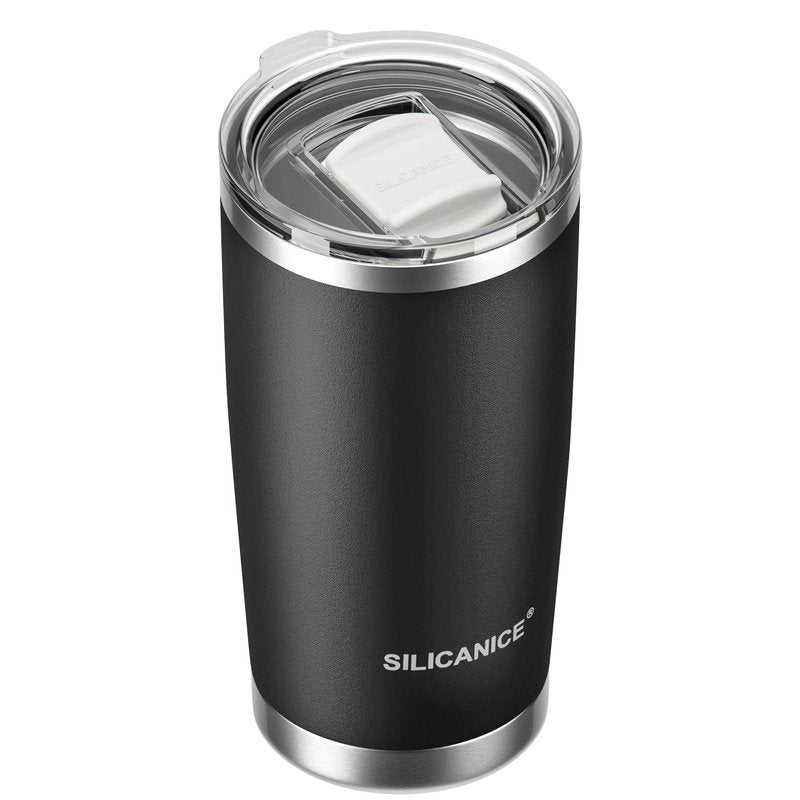 20oz Hygienic Stainless Steel Vacuum Insulated Tumbler w/ Easy-On/Easy-Off Lid - Removable slider, Double Wall 18/8 Travel Mug, BPA-Free, Fits Cup Holders, Premium Quality, Smart Value - Black