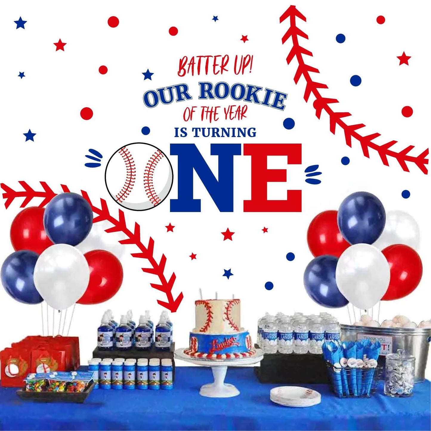 First Birthday Arch Decals for Baby Boy Baseball Theme Party Decorations 1st Birthday Backdrop Decals Rookie of The Year Baby Shower Balloon Arch Decor Photography Background Stickers
