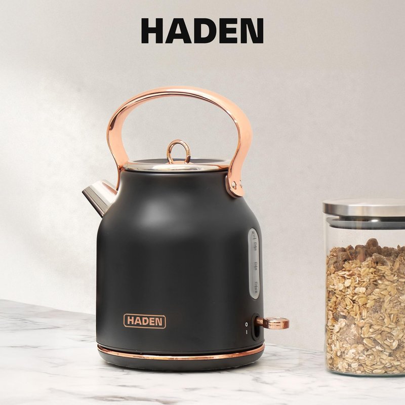 Haden 75012 Heritage 1.7 Liter Stainless Steel Body Countertop Retro Electric Kettle with Auto Shutoff & Dry Boil Protection