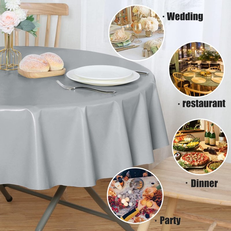 sancua 100% Waterproof Rectangle PVC Tablecloth - 70 x 108 Inch - Oil Proof Spill Proof Vinyl Table Cloth, Wipe Clean Table Cover for Dining Tables, Buffet Parties and Camping, Sliver Grey