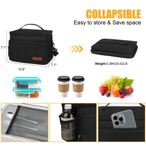 Coreskin Insulated Lunch Box for Adults, 10L Leakproof Cooler Bag with Multi Pockets, Adjustable Strap, Ideal for Work, Beach & Picnic