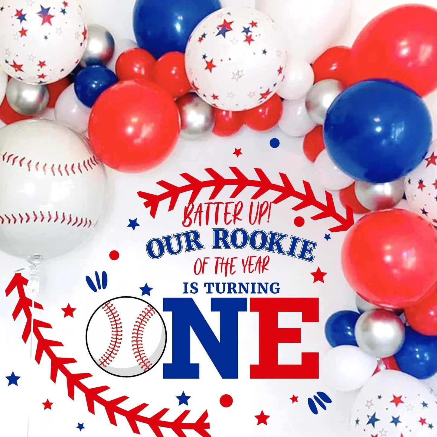 First Birthday Arch Decals for Baby Boy Baseball Theme Party Decorations 1st Birthday Backdrop Decals Rookie of The Year Baby Shower Balloon Arch Decor Photography Background Stickers