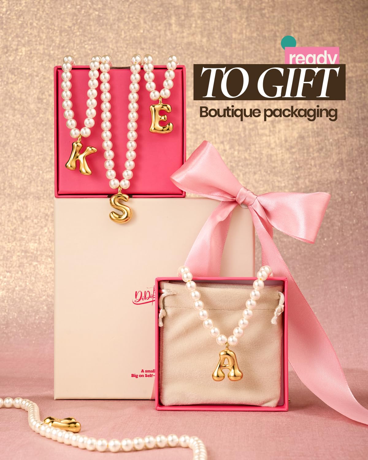 DoDoBeads Pearl Initial Necklace, 18K Gold Plated Stainless Steel Balloon Letter Pendant Z, Non-Tarnish Waterproof Chunky Monogram Jewelry Gifts for Women Teens