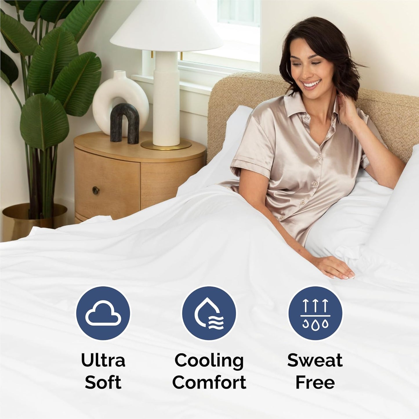 Queen 6 Piece Sheet Set - Comfy Cooling Luxury Bedding - 1 Flat, 1 Fitted Sheet & 4 Pillowcases - Wrinkle-Free White