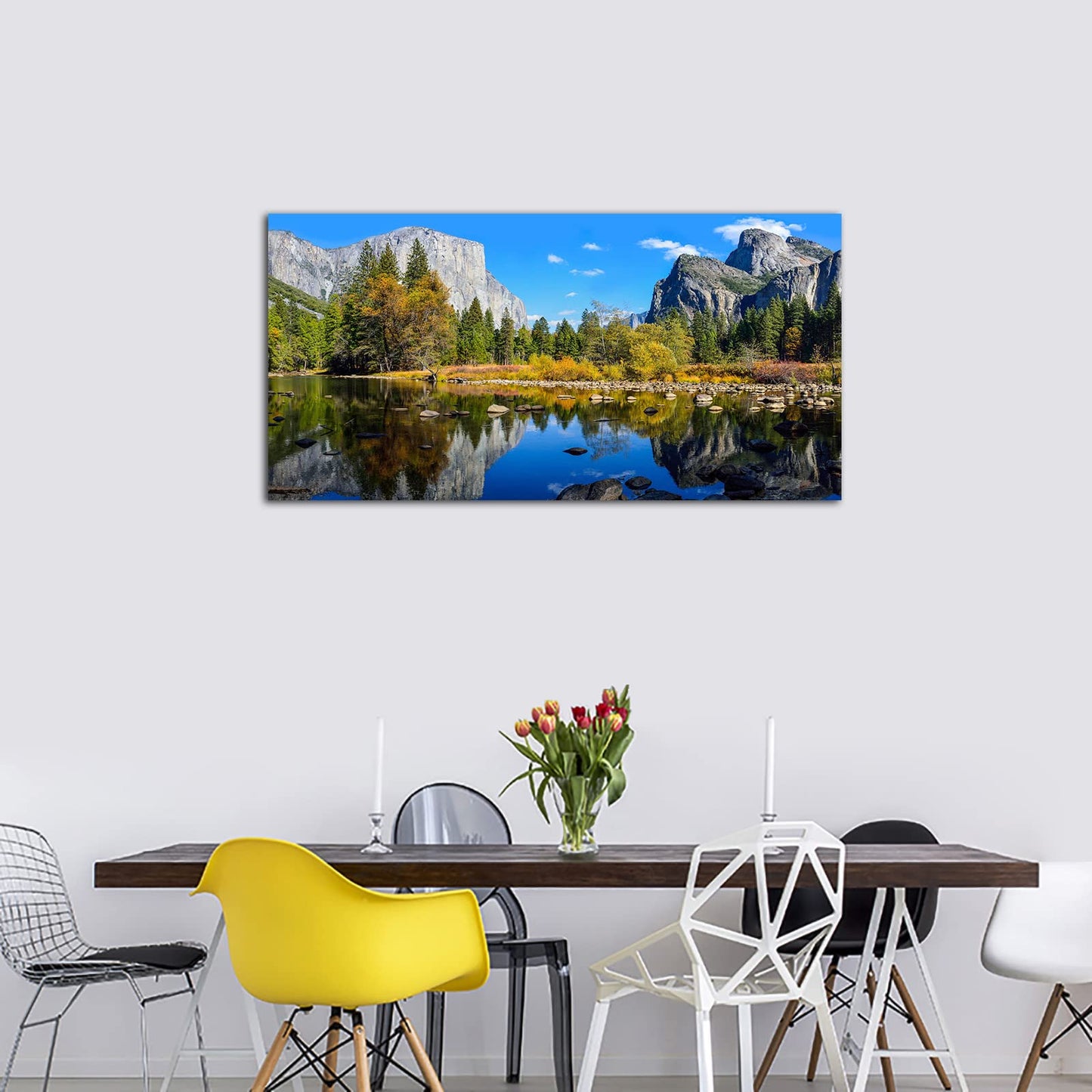 Lake Canvas Wall Art Mountain Picture for Bedroom Living Room Decorations Yosemite National Park Nature Landscape Forest Picture Print on Canvas Artwork for Office Home Wall Decor Framed 20" x 40"