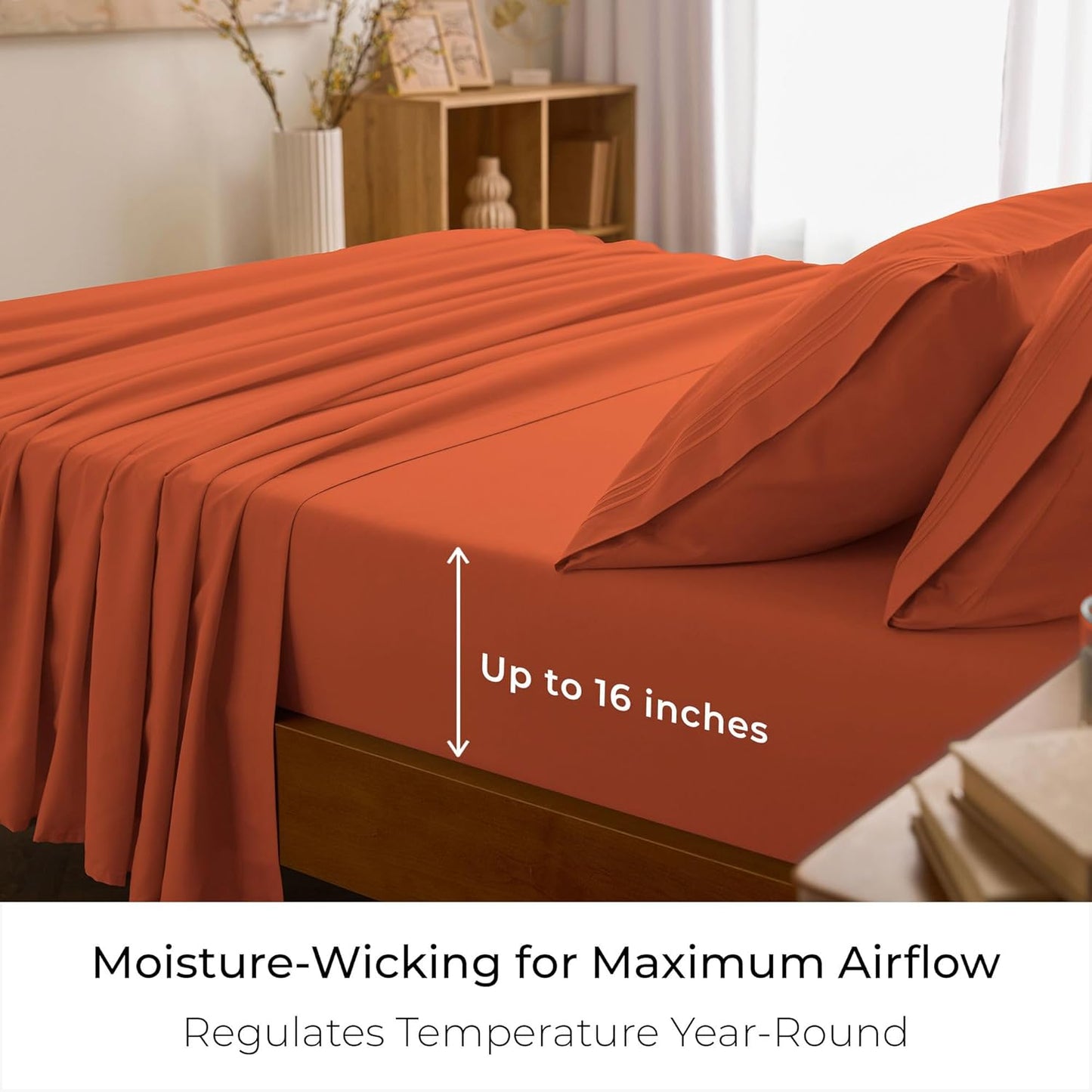 Mellanni California King Sheets Set - 4 PC Hotel Luxury Bedding | Extra Soft, Cooling, Wrinkle-Resistant (Cal King, Poppy Orange)