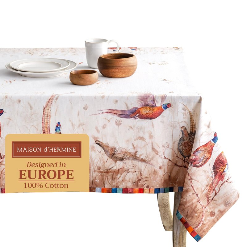 Maison d' Hermine Table Cloth Rectangle Table 100% Cotton 60 x 120 Inches Fall Tablecloth Reusable Everyday Use for Thanksgiving Christmas Decorations Dining Farmhouse Party (Faisan D'Automne)