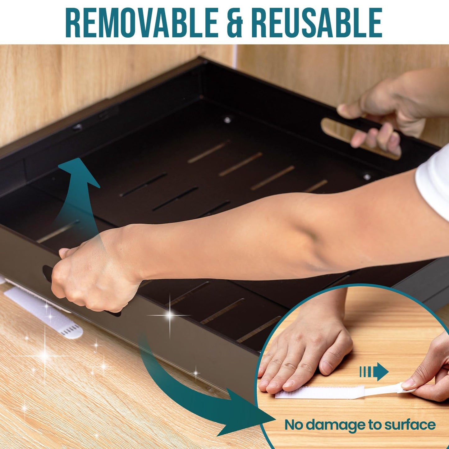 TAILI 2Pack Expandable Pull Out Cabinet Organizer, Adjustable Width 12.05"-20.4", 21" Deep, 3 Slide Rails, Raising Pads, Portable & No-Trace Removal, Tool-Free Installation, Black