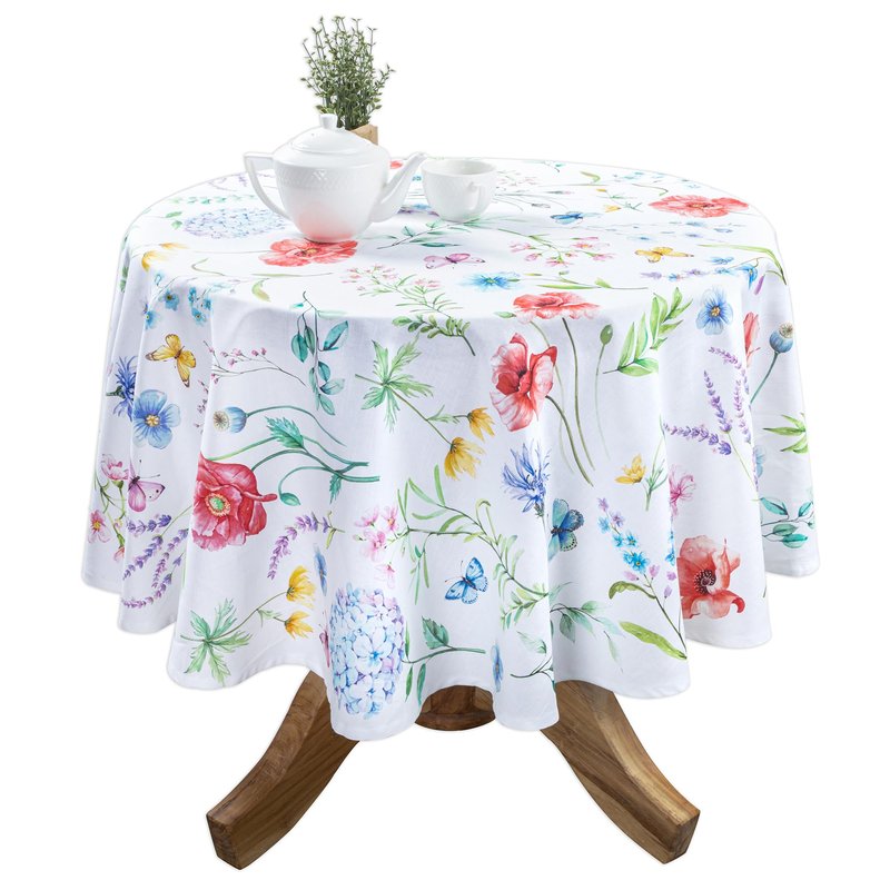 Maison d' Hermine Table Cloth Round Table 100% Cotton 63 Round Inches Tablecloth Reusable Decorative for Dining Kitchen Room Farmhouse Home Gifts for Mothers Day Spring Summer - Just Floral