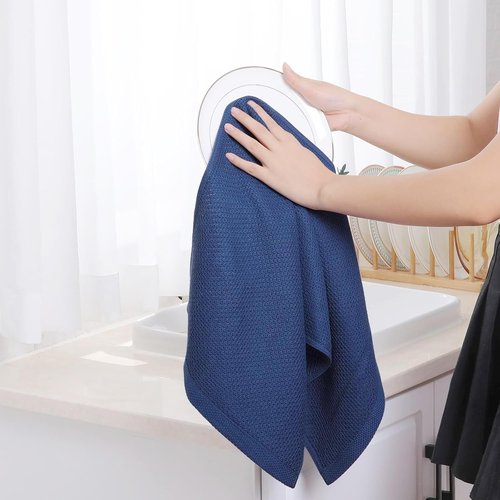 Homaxy Kitchen Dish Towels - Ultra Soft 100% Cotton Waffle Weave | Quick Drying, 12-Pack, Navy Blue, 13 x 28 Inches