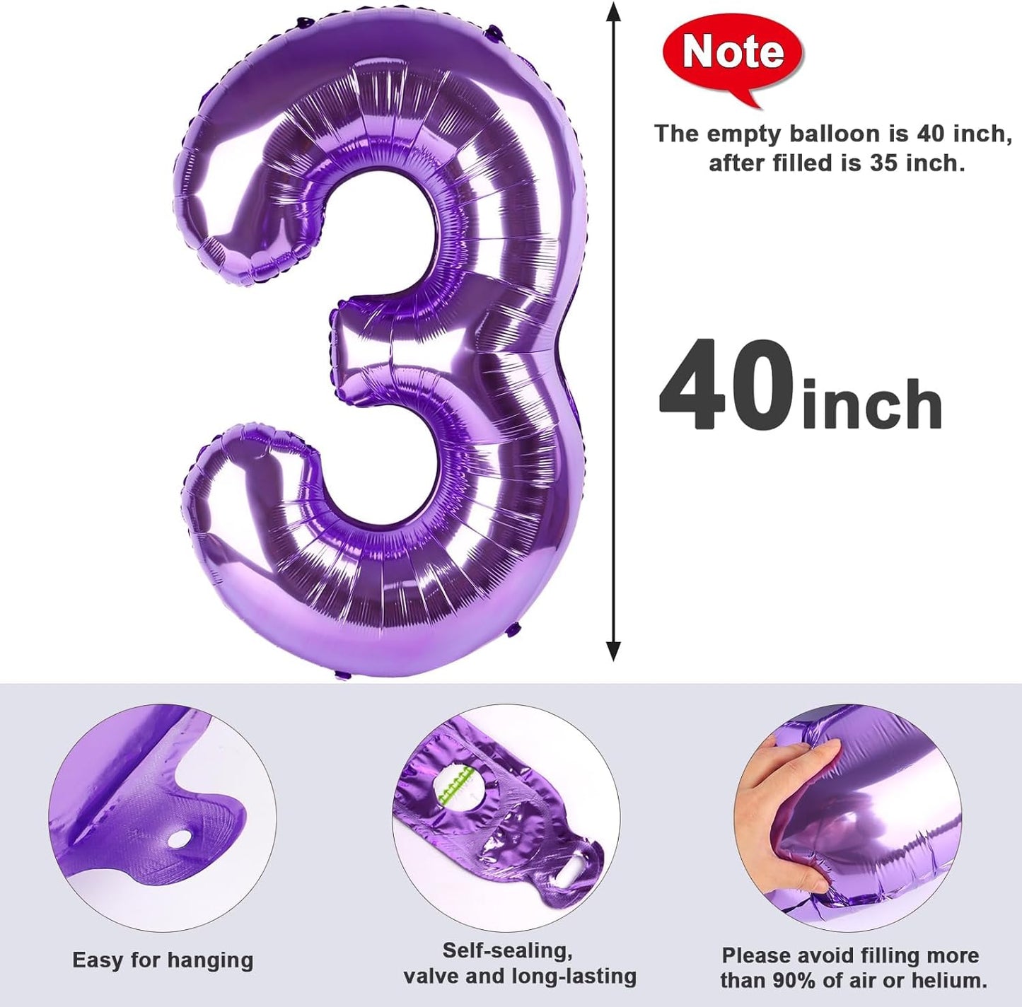 Numbers 40-Inch Balloon | Purple Number 19 Foil Balloons for Birthday Celebrations & Events