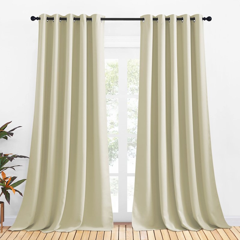 NICETOWN Room Darkening Draperies Window Curtain Panels, Thermal Insulated Grommet Room Darkening Curtains for Bedroom (Beige, 2 Panels, W70 x L108 -inch)
