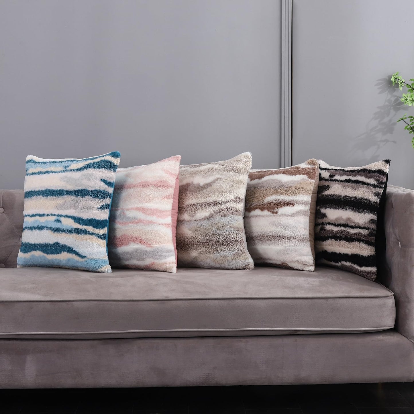 WOKANI Black Faux Fur Fluffy Throw Pillow Covers 20x20 Set of 2 Plush Boho Fuzzy Decorative Cushion Cases Home Indoor Decor Winter Decorations for Couch Bed Sofa,Beige White Grey