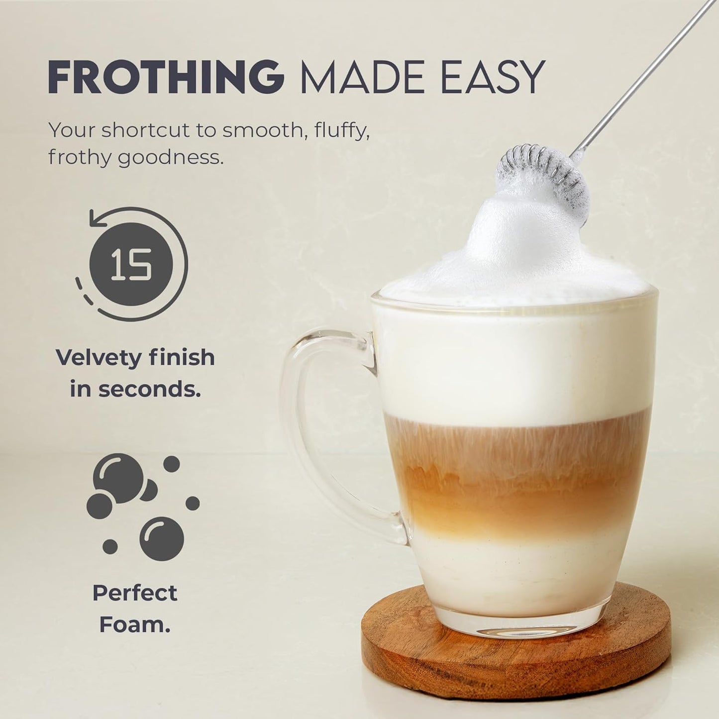 Zulay Kitchen Milk Frother - Ultra-Fast Handheld Drink Mixer with Stainless Steel Whisk | Gray, AA Batteries Included