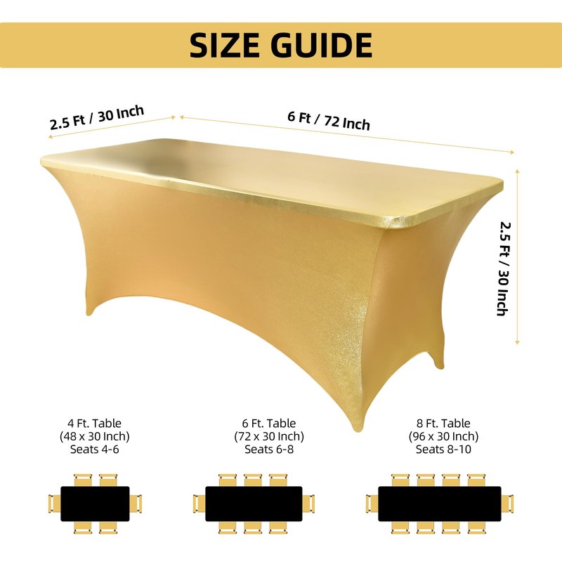 ZarzaaSik 2-Pack 6ft Spandex Table Covers for Rectangle Standard Folding Tables - Wrinkle Resistant Stretch Tablecloths - Ultimate Fitted Table Protector for Parties, Trade Shows, Banquet