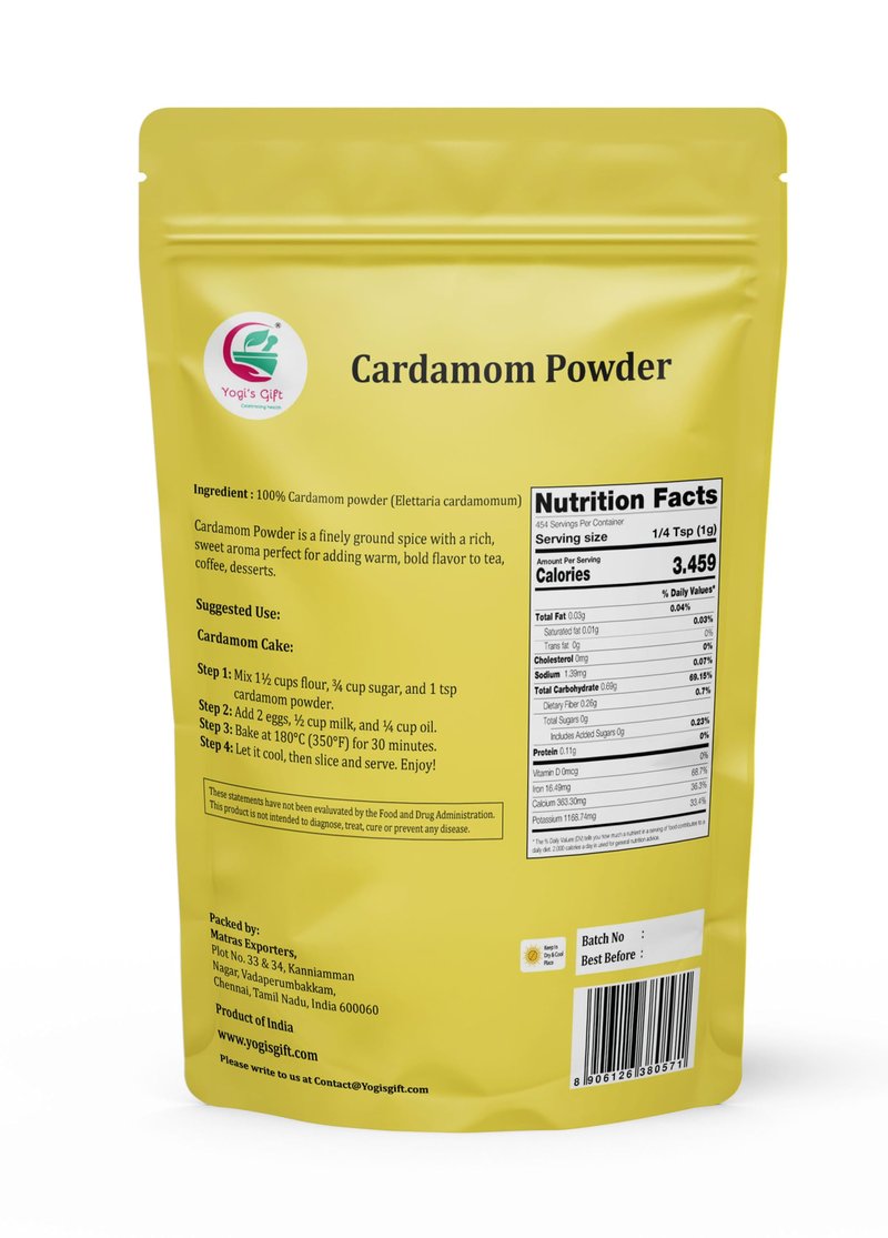 Ground Cardamom Powder 1 LB (16 oz) – Aromatic & Premium Quality | Perfect for Baking, Coffee, Tea & Curries | aka Elaichi, Cardamon | By Yogi’s Gift®