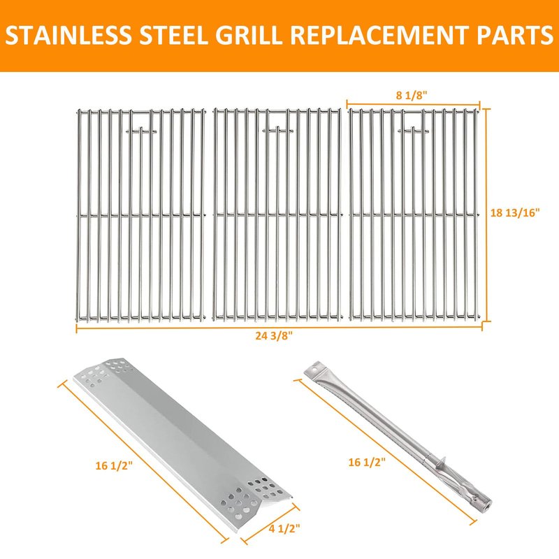 BBQ-PLUS Grill Replacement Parts for Kitchen Aid 2-Burner Gas Grill 720-0819 720-0819A 720-0819CA 720-0819G 720-0819GH 720-0819GL Solid Stainless Steel Cooking Grates Burners Heat Plates