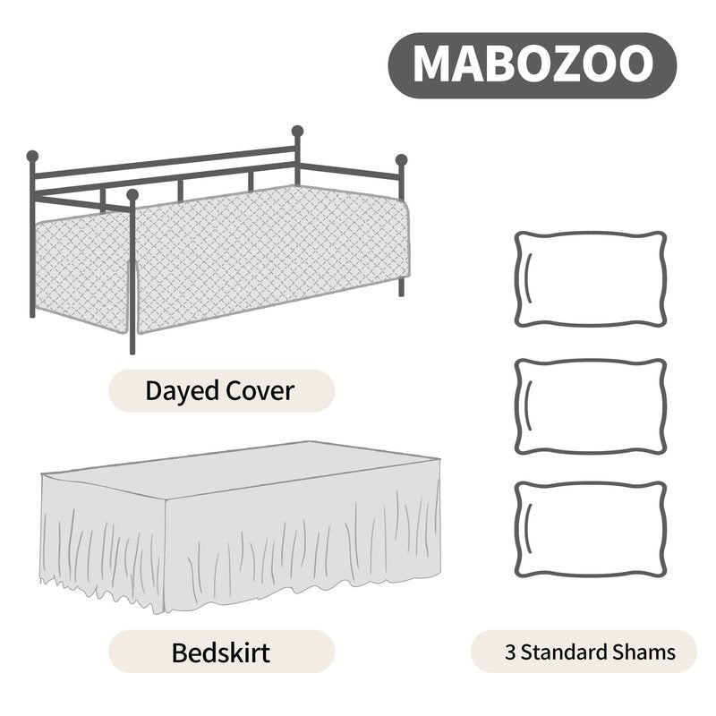 MABOZOO Daybed Covers Sets with Bedskirt for Twin Bed,5 Piece All Season Twin Size Cozy Double Sided-Quilting,Daybed Comforter Bedspread with Shames 75"x39"