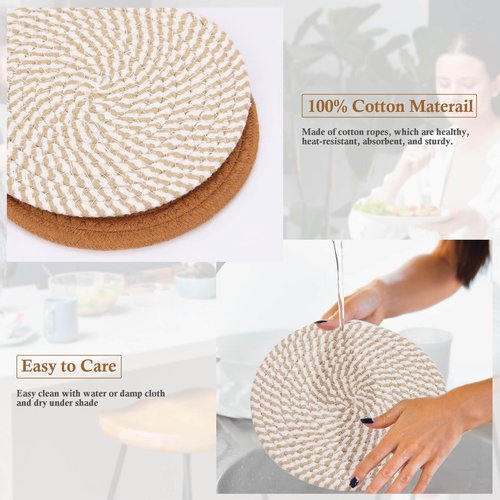 Billbotk 7" Trivets for Hot Dishes, Hot pots and Pans, 4 Heat Resistant Hot Pads, Pot Holders for Kitchen, Home Essentials for New Home and Farmhouse Decor, Fall Decorations for Home(Brown)