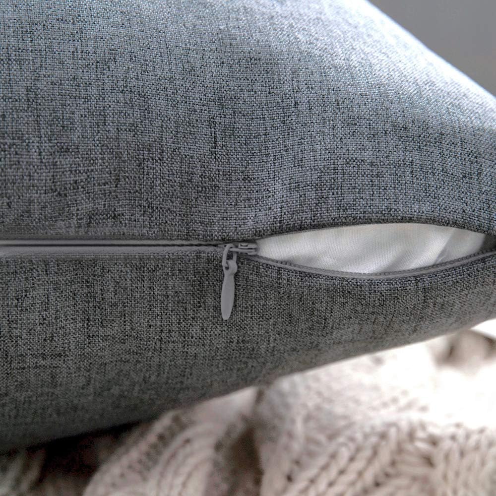 MIULEE Decorative Outdoor Throw Pillow Covers - Waterproof Faux Linen Cushion Cases | 16x16 Inch Dark Grey (Pack of 2)