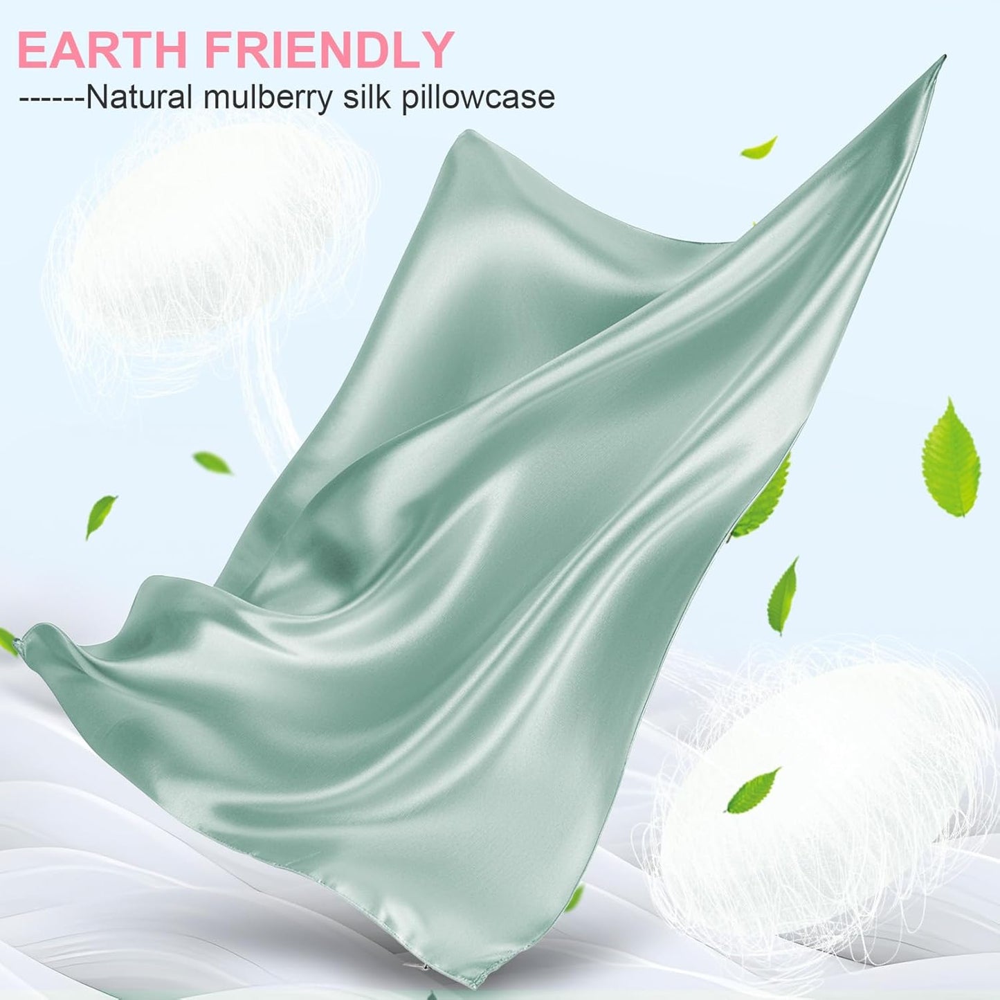 Skiennix Mulberry Silk Pillowcases - 2 Pack Queen Size with Hidden Zipper | Soft, Breathable & Cooling in Sage Green