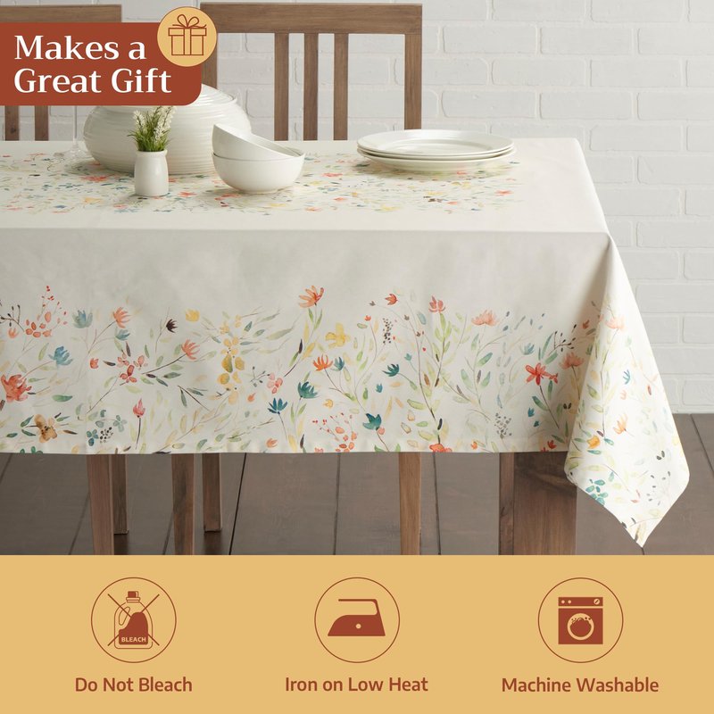 Maison d' Hermine Table Cloth Rectangle Table 100% Cotton 60 x 90 Inches Tablecloth Reusable Decorative for Dining Kitchen Room Farmhouse Home Gifts for Mothers Day Spring Summer - Colmar