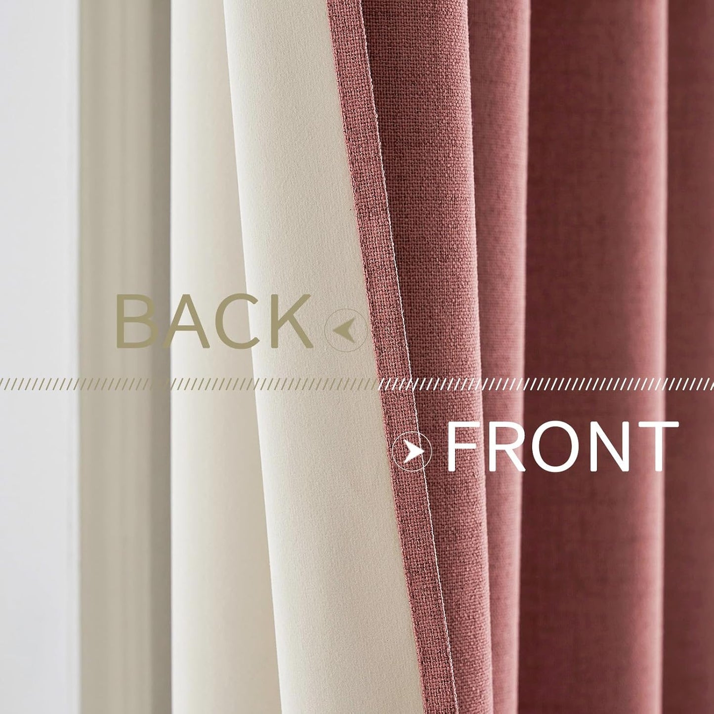 MIULEE 100% Blackout Linen Textured Curtains - Thermal Insulated Dusty Rose Drapes | 52 x 54 Inch (2 Panels)